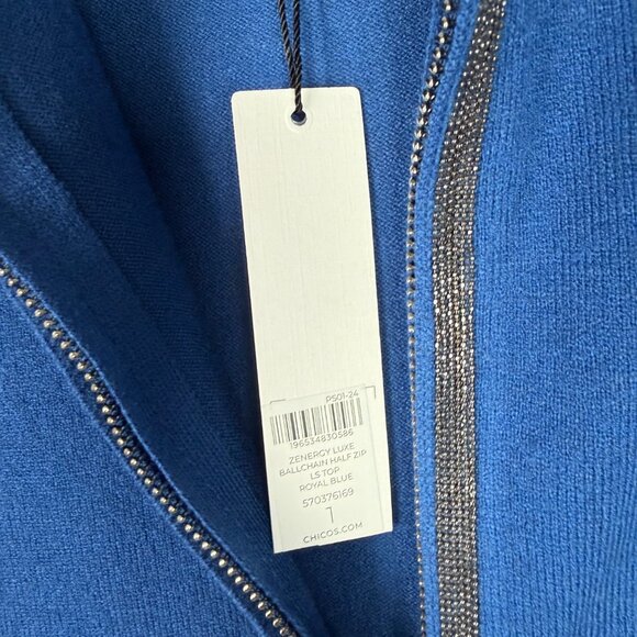 NWT Chico's Zenergy Luxe Ballchain Cashmere Blend Half Zip Sweater Blue Medium M - Picture 8 of 12